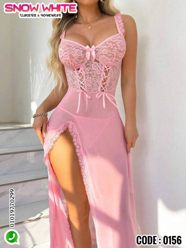 Lingerie – Elegant Pink Lace Nightgown | Code 0156