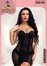 🖤 Elegant Black Sheer Bodycon Dress – Code 1003