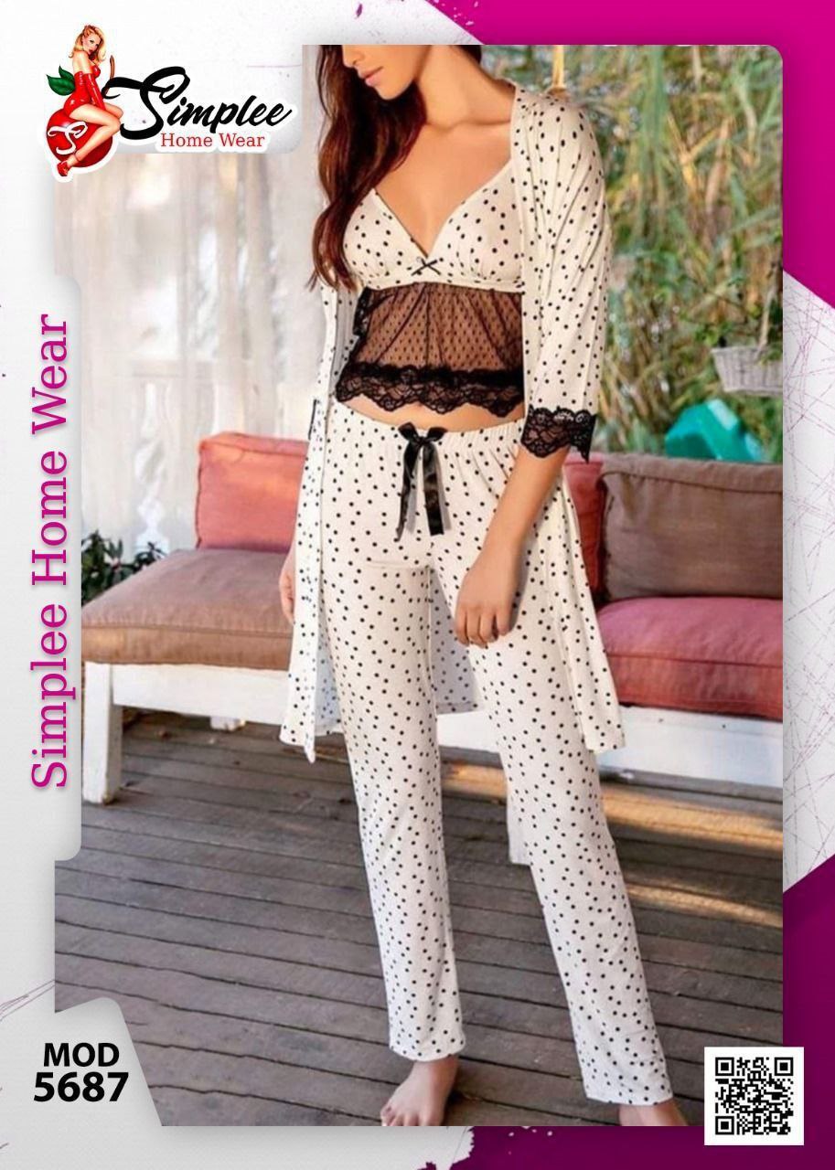 MOD 5687 – 3-Piece Polka Dot Pajama Set