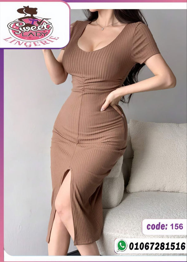 🖤 فستان بيت ناعم بفتحة أمامية – كود 156