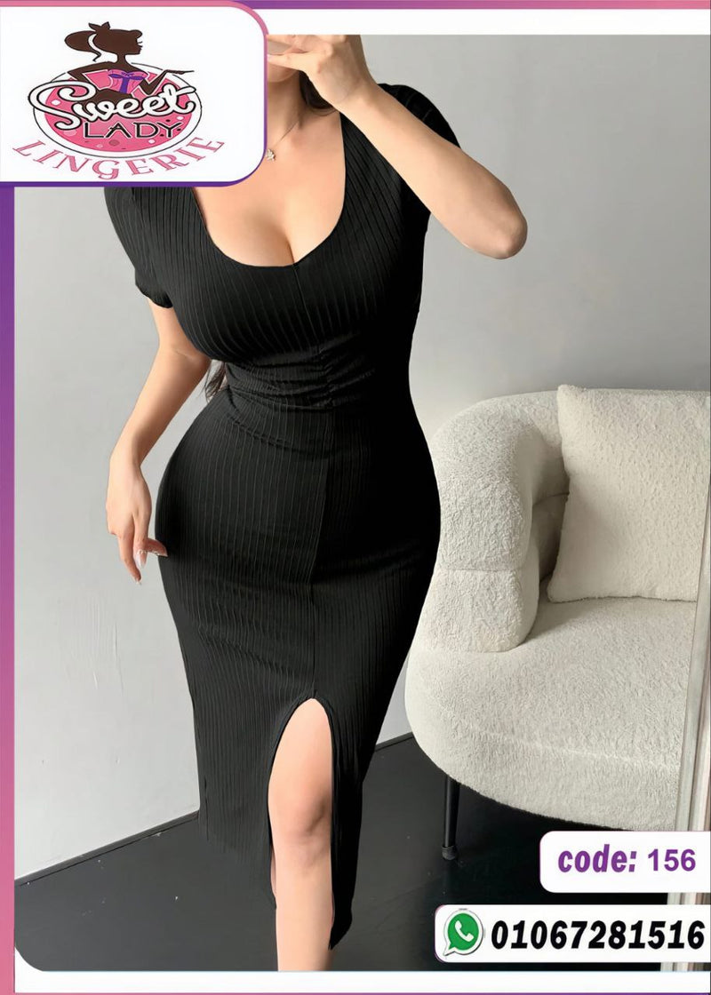 🖤 فستان بيت ناعم بفتحة أمامية – كود 156