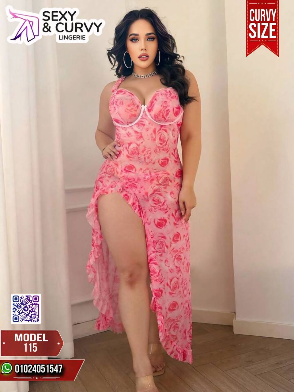 Rose Print Curvy Lingerie big size Dress – Model 115