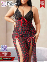 Cherry Print Curvy Lingerie big size Dress – Model 102