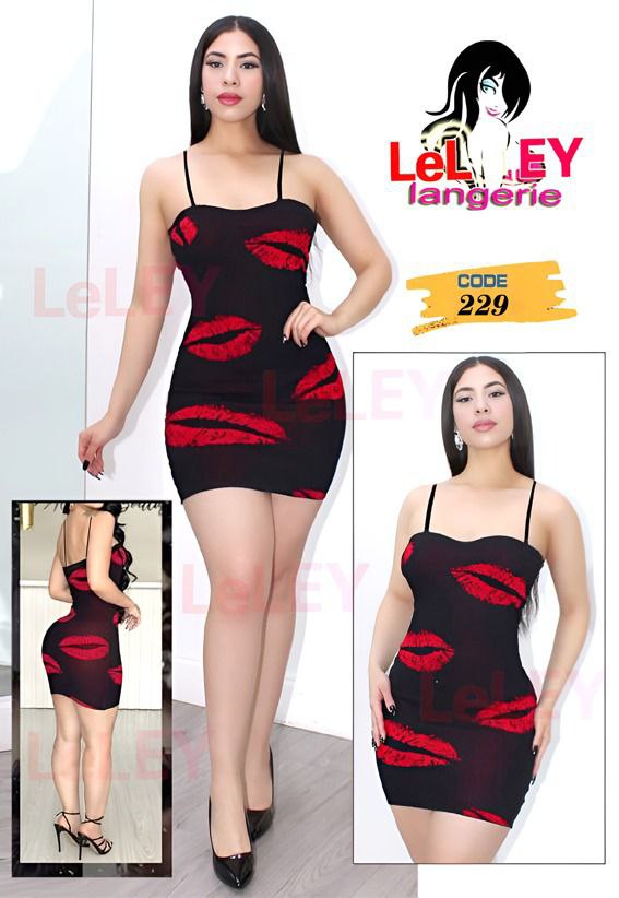 Black Bodycon Mini with Red Lips – Code 229