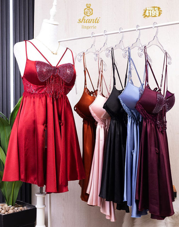 Elegant Satin Nightdress with Sequin Bust – Shanti Lingerie 4199