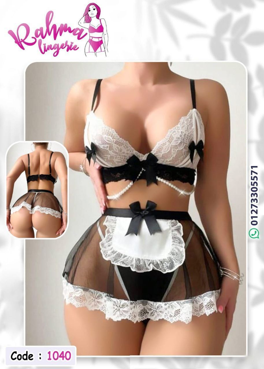 Sexy Maid Lingerie Costume – Rahma Lingerie 1040 | Lace Bra & Apron Skirt Set