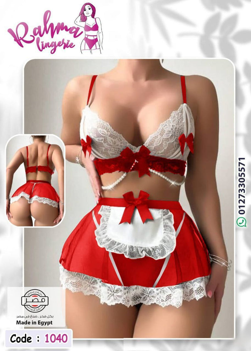 Sexy Maid Lingerie Costume – Rahma Lingerie 1040 | Lace Bra & Apron Skirt Set