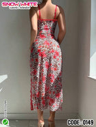 Leopard & Floral Print Long Lingerie Dress – Snow White 0149 | Sexy Nightwear with Side Slit