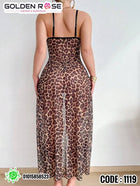 Leopard Print Long Lingerie Set – Golden Rose 1119 | Sexy Sheer Nightdress with Matching Panty