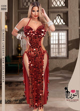 Red Sequin Evening Lingerie Dress with High Slits –Lingerie 889