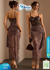 Leopard Print Long Lingerie Dress with Corset Top