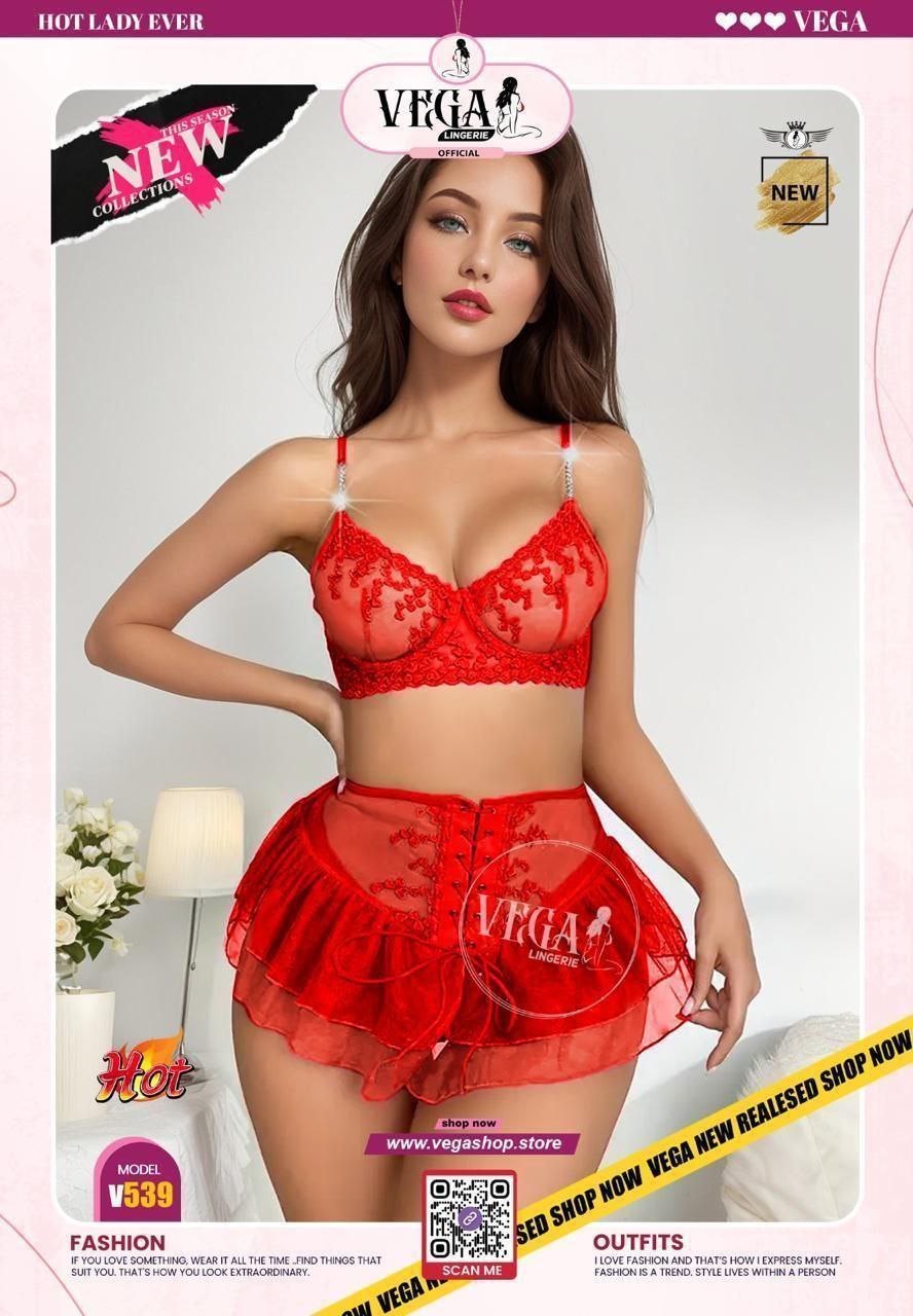 🔥 Red Lace Bra & Mini Skirt Set | Sexy Transparent Lingerie