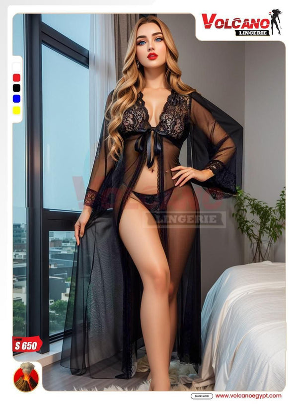 Lingerie – Code S650 | Black Long Robe Set