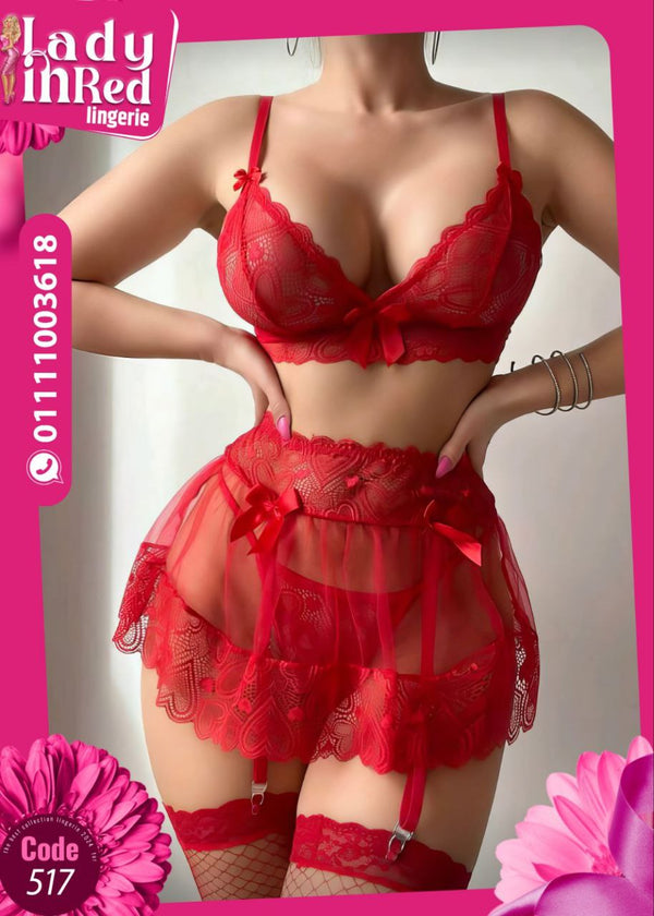 ✨ طقم لانجري دانتيل سكرت شفاف – موديل 517