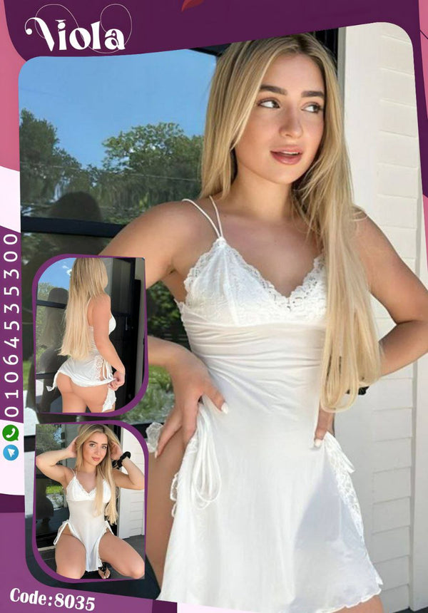 فستان نوم فيولا بخامة ناعمة ودانتيل – Code 8035