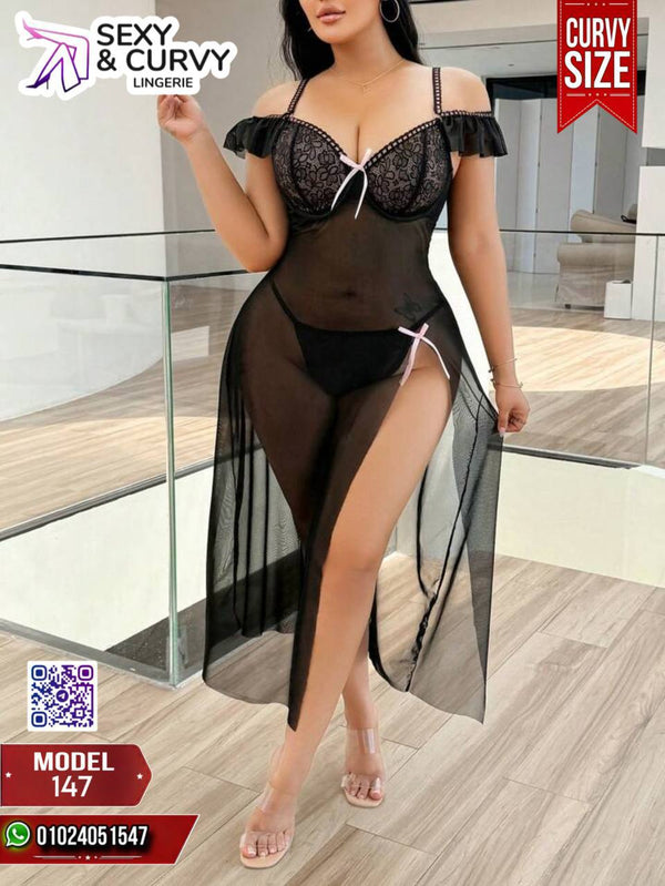 – فستان لانجري كيرفي دانتيل وشيفون – Model 147 BIG SIZE