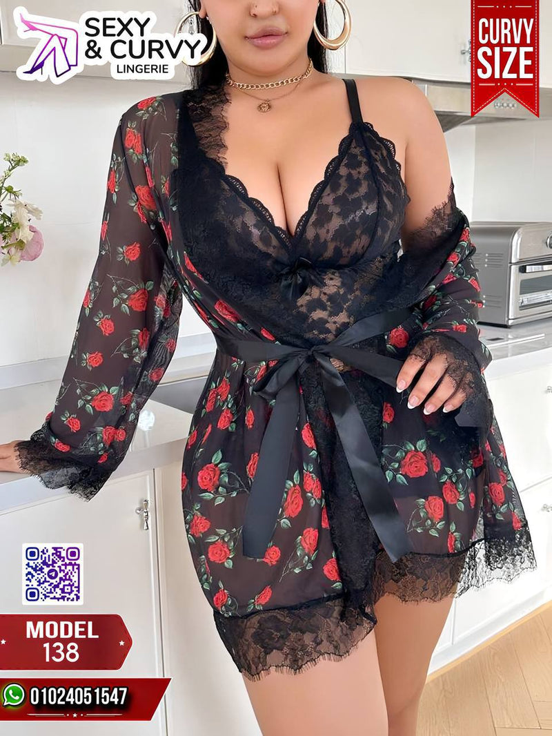 طقم لانجري BIG SIZE دانتيل + روب ورود – Model 138