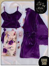 طقم بيجامة قطيفه فخم – 3 قطع