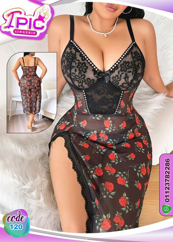 لانجري شيفون مطرّز بالورد – قصة جذابة وانسيابية | CODE 120