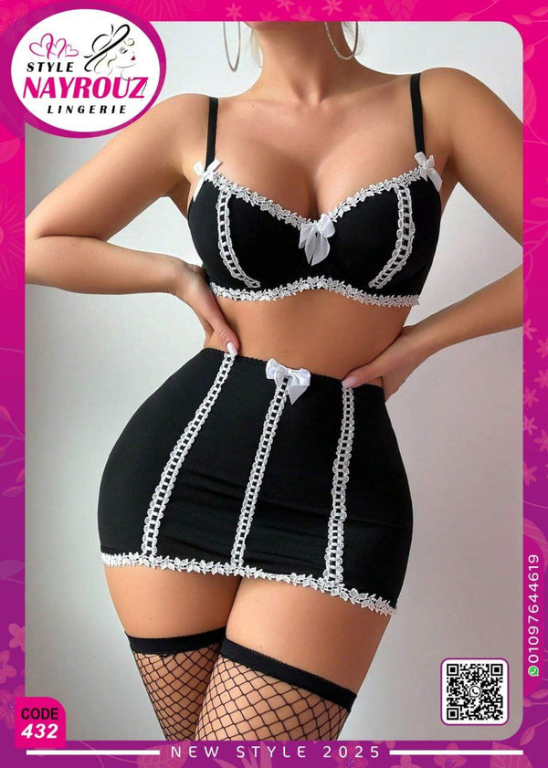 🖤 2-Piece Black & White Lace Lingerie Set