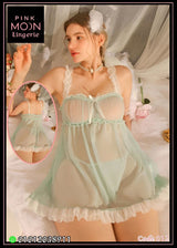 🌙 Sheer Babydoll Lingerie Set – Soft Pastel Design