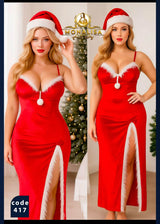 🎄 Elegant Santa Long Night Dress – Code 417 🎄