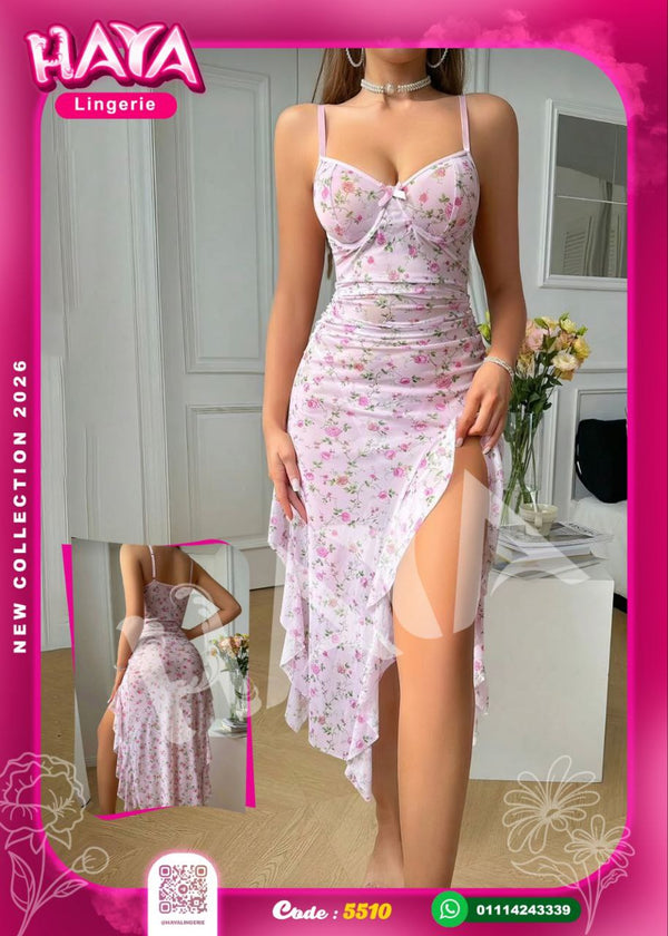 Women’s Floral Lingerie Dress – Sexy Pink Nightwear with Side Slit