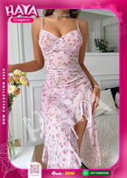 Women’s Floral Lingerie Dress – Sexy Pink Nightwear with Side Slit