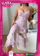Women’s Floral Lingerie Dress – Sexy Pink Nightwear with Side Slit