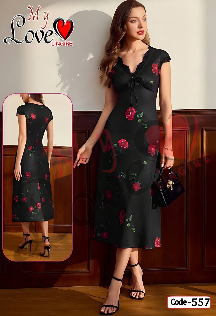 Women’s Black Floral Night Dress – Elegant Lingerie Style Sleepwear
