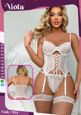 Sexy Lace Corset Lingerie Set with Garters – Deep Cut & Body-Shaping