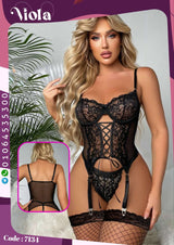 Sexy Lace Corset Lingerie Set with Garters – Deep Cut & Body-Shaping