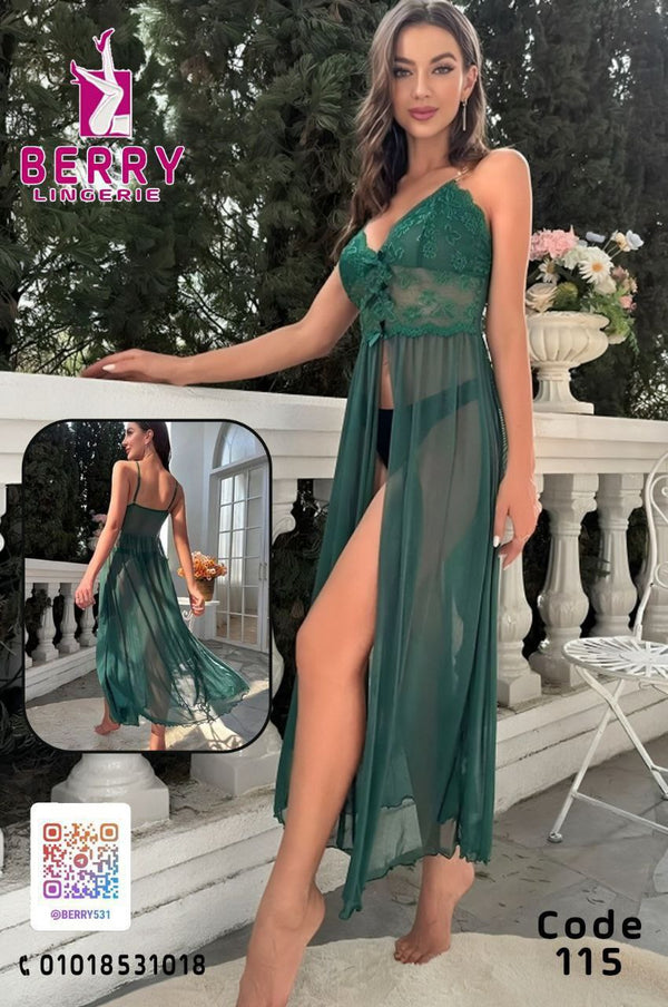 Emerald Green Sheer Lace Night Dress – Elegant & Sexy Fit