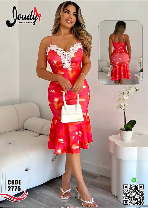 Red Floral Lace Night Dress – Elegant & Feminine Look