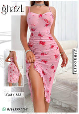 Pink Floral Lace Night Dress – Soft & Feminine Look