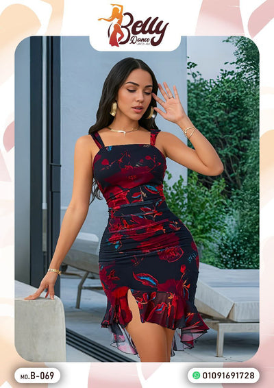 Black & Red Floral Belly Dance Dress | فستان رقص شرقي أسود وأحمر