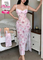 Pink Floral Sheer Long Nightdress | قميص نوم وردي شفاف طويل