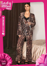Leopard Pajama Set with Robe – 3-Piece Elegant Homewear