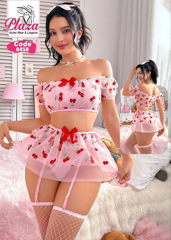 Plaza Cherry Off-Shoulder Lingerie Set – Cute & Flirty Homewear