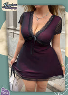 Sheer Plum Lace Babydoll Dress | بيبي دول دانتيل برقوقي شفاف