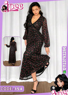 Floral Long Sleeve Maxi Dress | فستان ورد طويل بكم