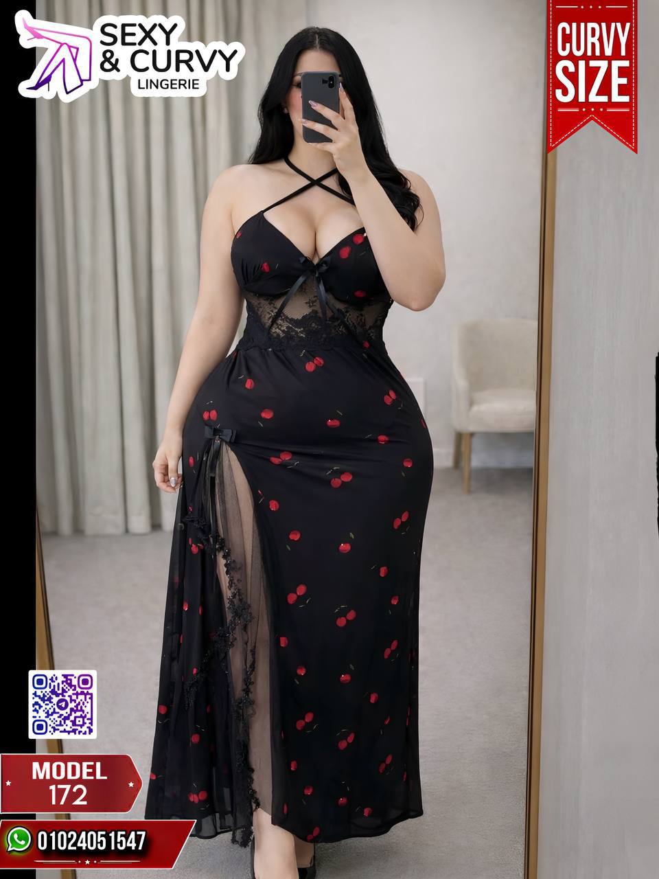 ✨ big size Cherry Lace Maxi Lingerie Dress