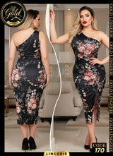 ✨ One-Shoulder Floral Midi Dress