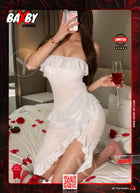 ✨ Off-Shoulder Sheer Ruffle Lingerie Dress