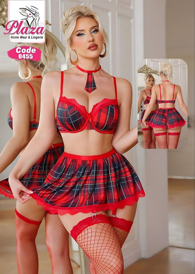🔥 Red Tartan Lingerie Set