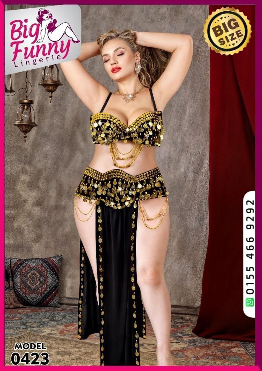 Leopard Print Belly Dance Lingerie Set with Gold Coin Details – Big Size