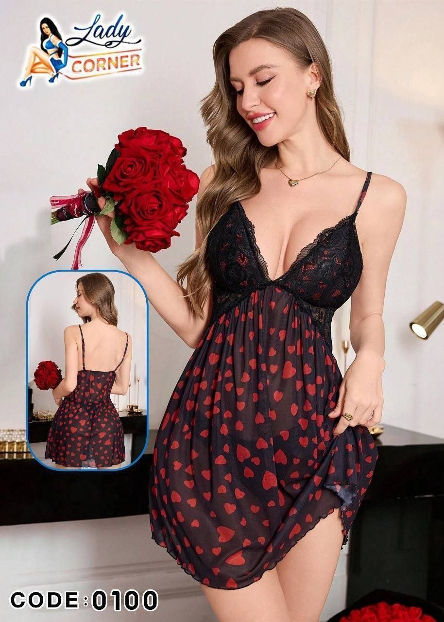 ❤️ Heart Print Babydoll Lingerie