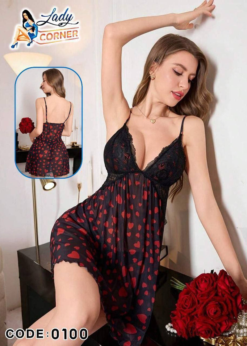 ❤️ Heart Print Babydoll Lingerie