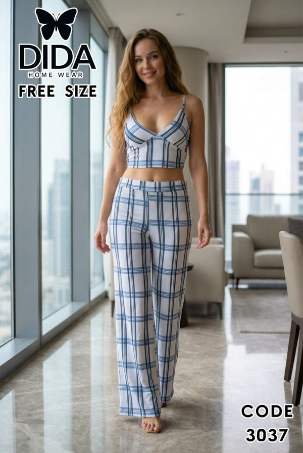 Checkered Two Piece Lounge Set for Women | Code 3037