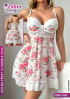 Floral Lace Babydoll Lingerie – Romantic Rose Print Nightwear